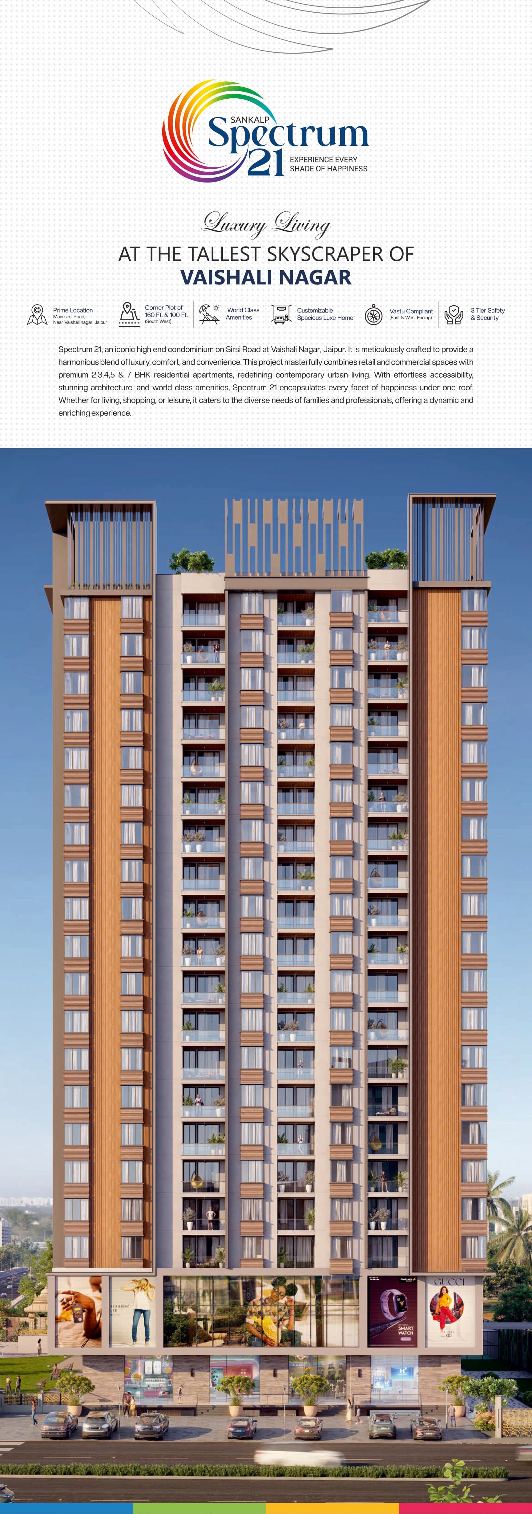 Full elevation render of Sankalp Spectrum 21 tower in Jaipur